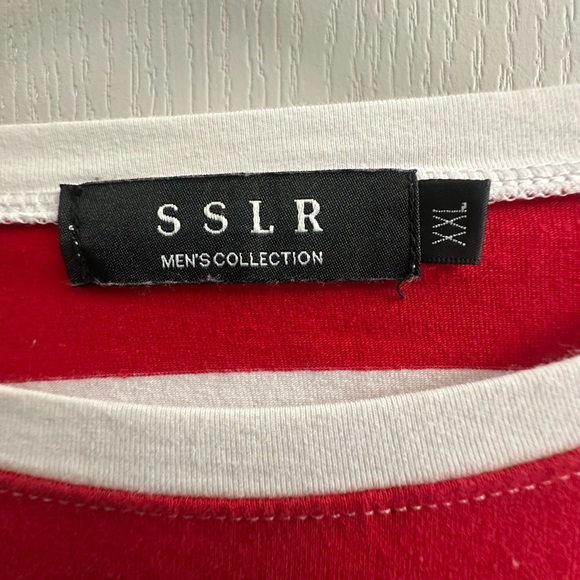 SSLR Men’s Red and White Striped Long Sleeve Shirt Size XXL Casual Crew Neck - Picture 3 of 4